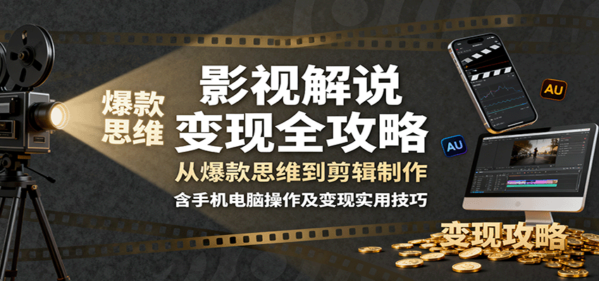 影视解说变现全攻略：从爆款思维到剪辑制作，含手机电脑操作及变现实用技巧-3YVIP资源库
