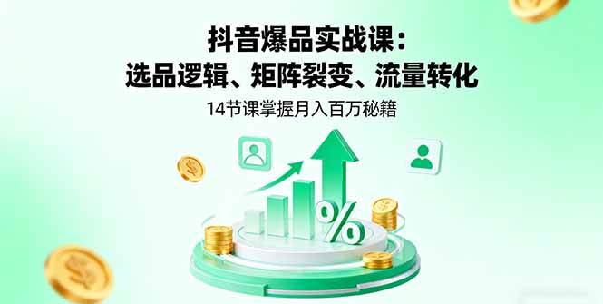 （16112期）抖音爆品实战课：选品逻辑、矩阵裂变、流量转化，14节课掌握月入百万秘籍-3YVIP资源库
