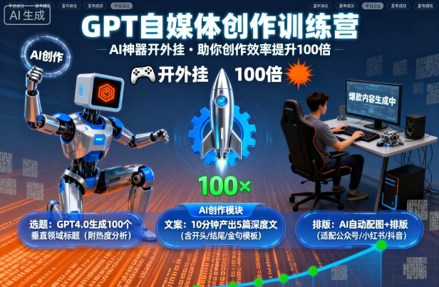 GPT自媒体创作训练营：AI神器开外挂，助你创作效率提升100倍-3YVIP资源库