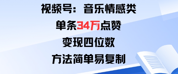视频号分成计划新玩法：音乐情感类单条34W点赞，变现四位数，方法简单易复制-3YVIP资源库
