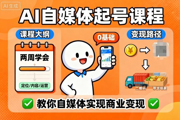 AI自媒体起号课程，0基础小白两周学会，教你自媒体实现商业变现-3YVIP资源库