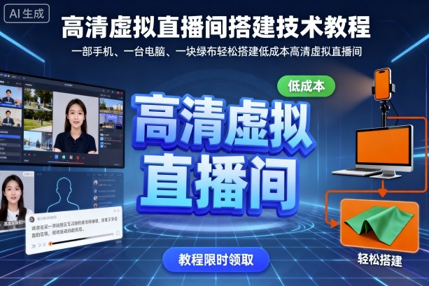 高清虚拟直播间搭建技术教程，一部手机、一台电脑、一块绿布轻松搭建低成本高清虚拟直播间-3YVIP资源库