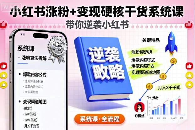 小红书涨粉+变现硬核干货系统课，带你逆袭小红书-3YVIP资源库