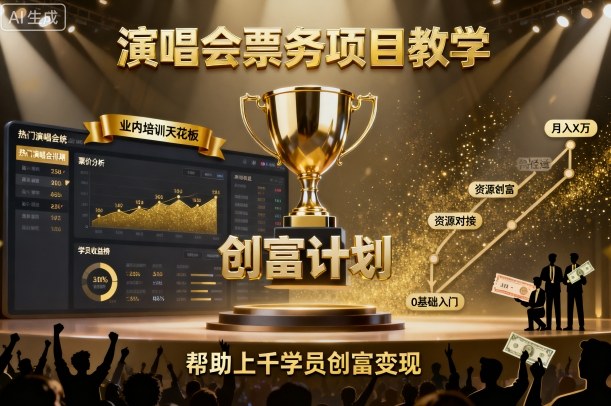 演唱会票务项目教学，业内培训天花板，帮助上千学员创富变现-3YVIP资源库