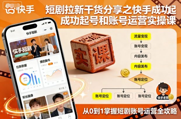 短剧拉新干货分享之快手成功起号和账号运营实操课-3YVIP资源库