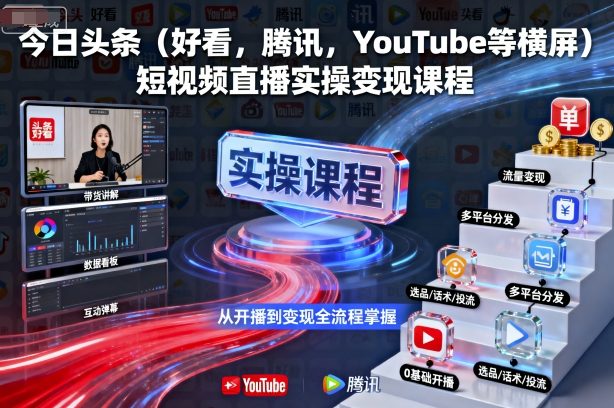 今日头条（好看，腾讯，YouTube等横屏）短视频直播实操变现课程-3YVIP资源库