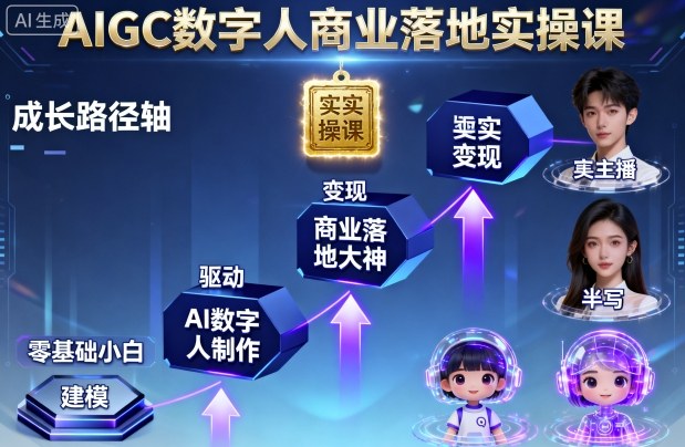 AIGC数字人商业落地实操课，从零基础小白到AI数字人大神-3YVIP资源库