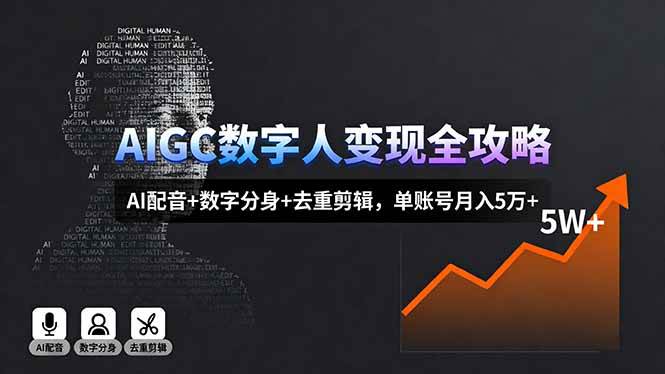 （16143期）AIGC数字人变现全攻略，AI配音+数字分身+去重剪辑，单账号月入5万+-3YVIP资源库