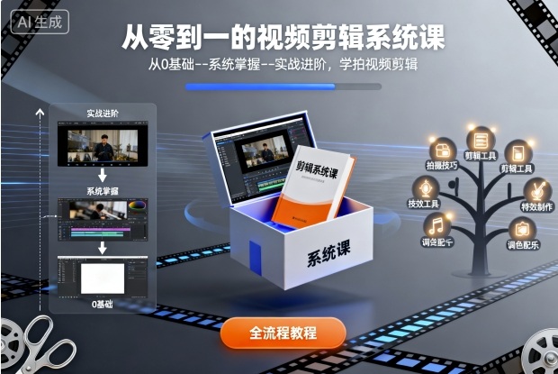 从零到一的视频剪辑系统课，从0基础–系统掌握–实战进阶，学拍视频剪辑-3YVIP资源库