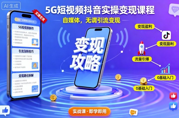 5G短视频抖音实操变现课程，自媒体，无谓引流变现-3YVIP资源库