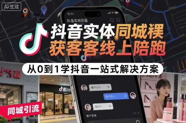抖音实体同城获客线上陪跑，从0到1学抖音一站式解决方案-3YVIP资源库