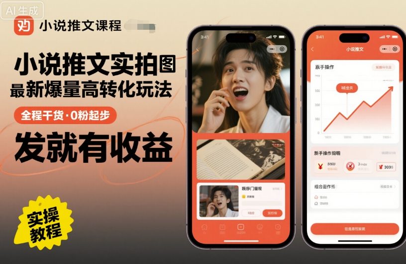 小说推文实拍双图文最新爆量高转化玩法，全程干货，0粉起步，发就有收益-3YVIP资源库