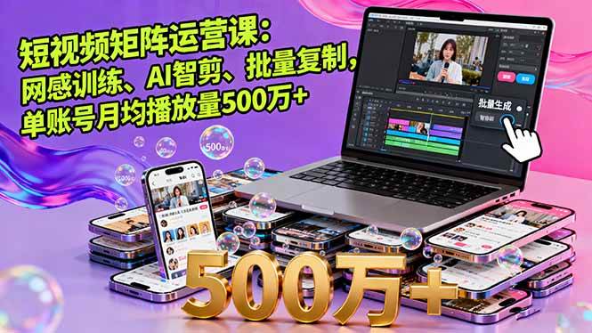 （16168期）短视频矩阵运营课：网感训练、AI智剪、批量复制，单账号月均播放量500万+-3YVIP资源库