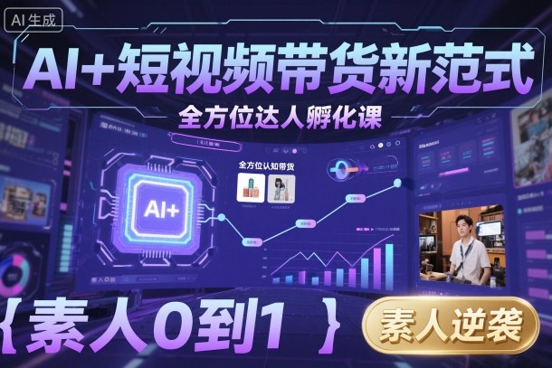 AI+短视频带货新范式全方位达人孵化课，素人也可以从0到1，全方位认知短视频带货-3YVIP资源库