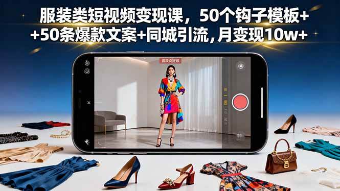 （16189期）服装类短视频变现课，50个钩子模板+50条爆款文案+同城引流，月变现10w+-3YVIP资源库