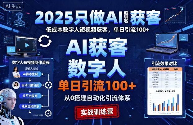 2025只做AI获客，AI超级获客实训营，低成本数字人短视频获客，单日引流100+-3YVIP资源库