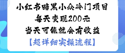 小红书暗黑小众冷门项目每天变现2张当天可能就会有收益-3YVIP资源库