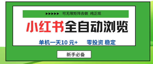 小红书全自动浏览项目，零投资，全程手机去跑，单账号一天10米+，可无限矩阵去做【揭秘】-3YVIP资源库
