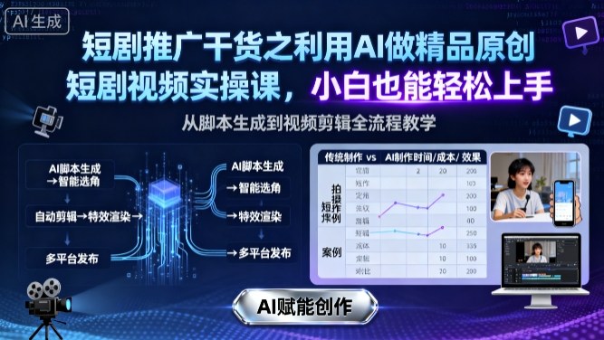 短剧推广干货之利用AI做精品原创短剧视频实操课，小白也能轻松上手-3YVIP资源库