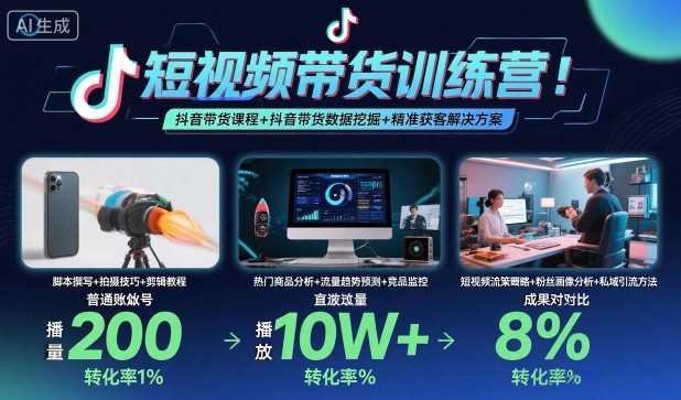短视频带货训练营，抖音带货课程+抖音带货数据挖掘+精准获客解决方案-3YVIP资源库