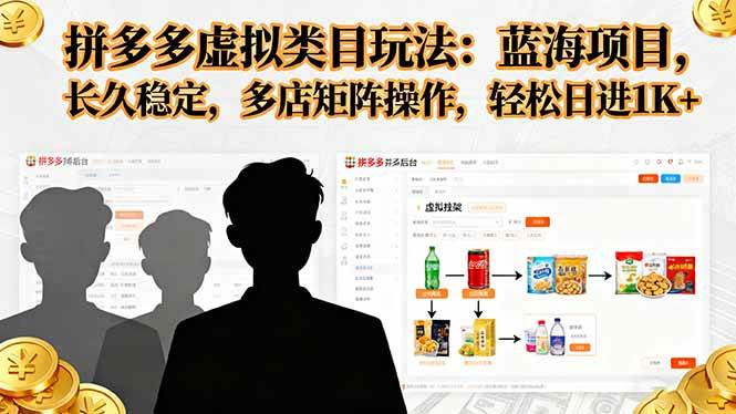 （16236期）拼多多虚拟类目玩法，蓝海项目，长久稳定，多店矩阵操作，轻松日进1K+-3YVIP资源库