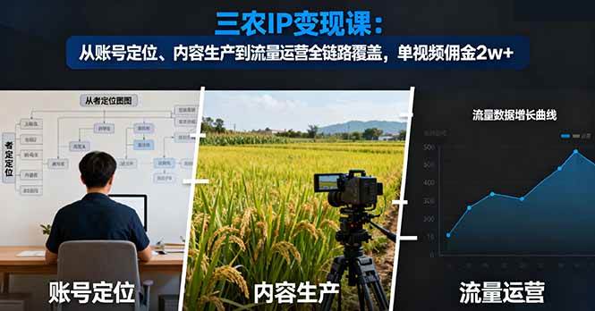 （16229期）三农IP变现课：从账号定位、内容生产到流量运营全链路覆盖，单视频佣金2w+-3YVIP资源库