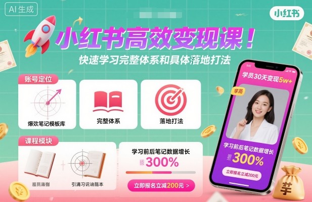 小红书高效变现课，快速学习小红书完整体系和具体落地打法-3YVIP资源库