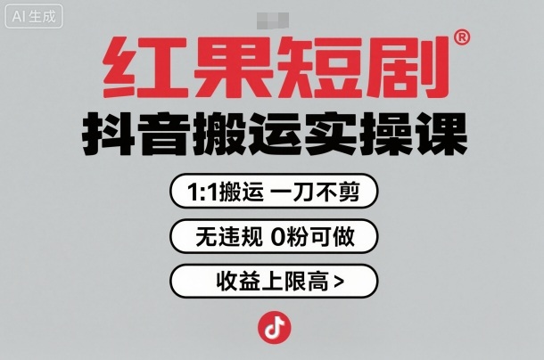 红果短剧拉新之抖音搬运实操课，1：1搬运，一刀不剪，无违规，0粉可做，收益上限高-3YVIP资源库