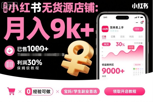 小红书无货源店铺项目，简单易上手，月入9k+，保姆级教程-3YVIP资源库