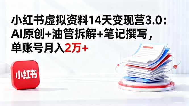 （16273期）小红书虚拟资料14天变现营3.0：AI原创+油管拆解+笔记撰写，单账号月入2万+-3YVIP资源库