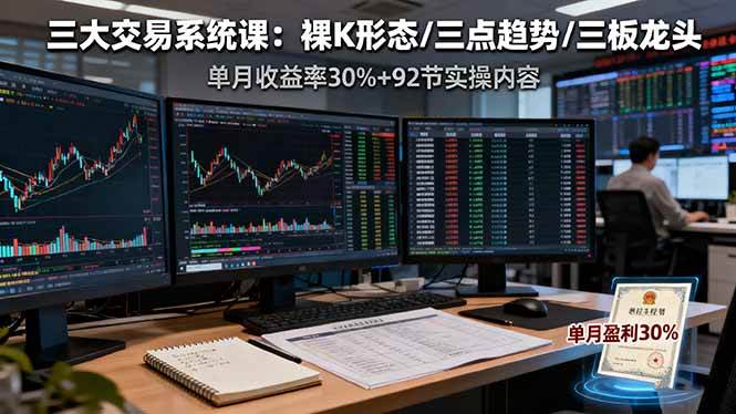 （16269期）三大交易系统课：裸K形态/三点趋势/三板体系，单月收益率30%+92节实操内容-3YVIP资源库