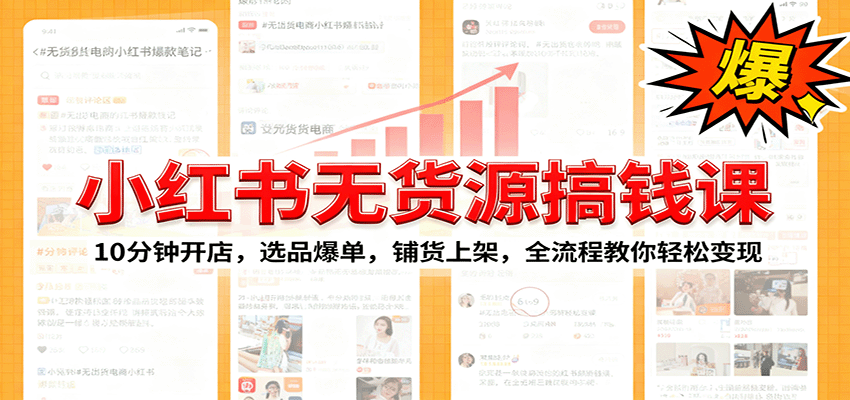 小红书无货源爆单课：10分钟开店，选品爆单，铺货上架，全流程教你轻松变现-3YVIP资源库