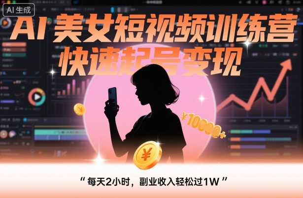 AI美女短视频训练营，快速起号变现，每天2小时，副业收入轻松过1W-3YVIP资源库