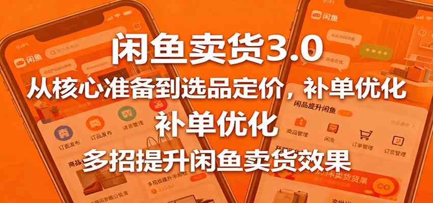 闲鱼卖货3.0，从核心准备到选品定价，补单优化，多招提升闲鱼卖货效果-3YVIP资源库
