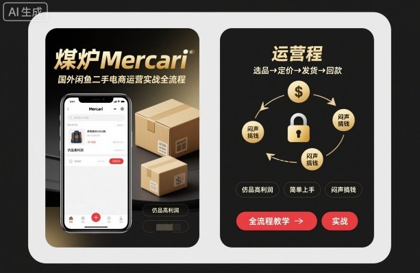 煤炉Mercari国外闲鱼二手电商运营实战全流程，仿品高利润，简单上手，闷声搞钱-3YVIP资源库