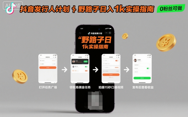 抖音发行人计划全新野路子玩法，随时随地，只要有手机，就能操作，日入1k+【揭秘】-3YVIP资源库