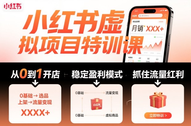 小红书虚拟项目特训课，帮你从0到1打造稳定盈利的店铺，抓住流量红利（更新9月）-3YVIP资源库