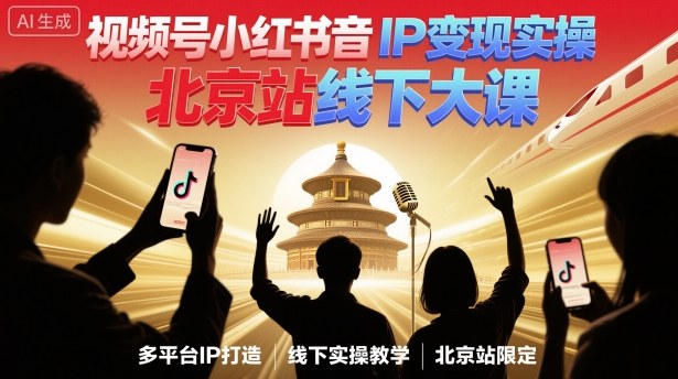 视频号小红书抖音IP变现实操北京站线下大课，40+行业短视频高变现姿势，100+IP高变现实操技术-3YVIP资源库