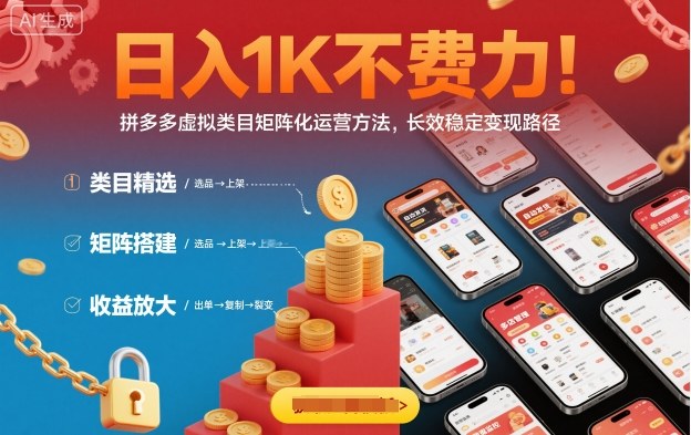 日入1K不费力！拼多多虚拟类目矩阵化运营方法，长效稳定变现路径-3YVIP资源库