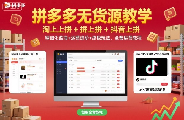 拼多多无货源教学，淘上拼+拼上拼+抖上拼，精细化蓝海+运营进阶+终极玩法，全套运营教程-3YVIP资源库