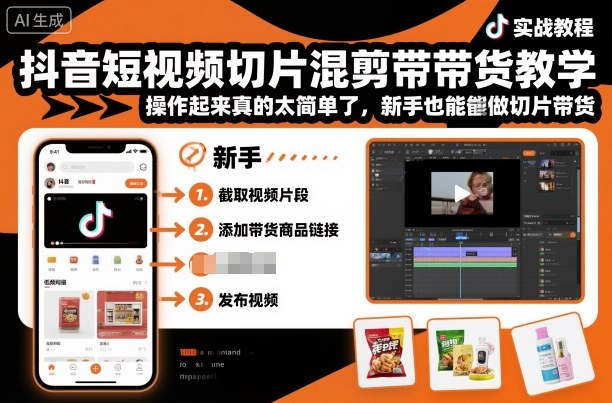 抖音短视频切片混剪带货教学，操作起来真的太简单了，新手也能做切片带货-3YVIP资源库