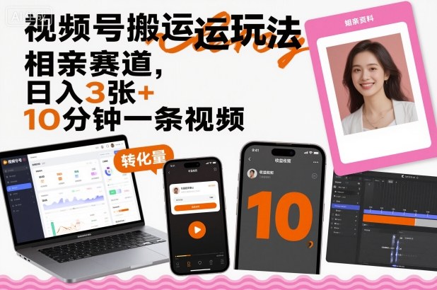 视频号搬运玩法，相亲赛道，日入3张+，10分钟一条视频-3YVIP资源库