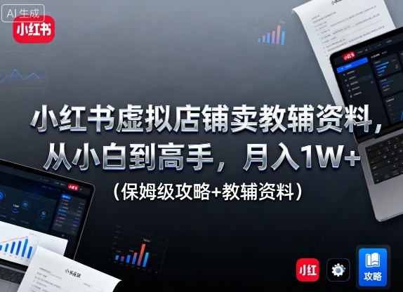 小红书虚拟店铺卖教辅资料，从小白到高手，月入1W+（保姆级攻略+教辅资料）-3YVIP资源库