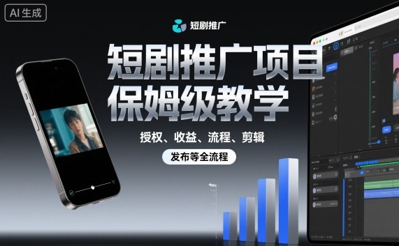 短剧推广项目保姆级教学，授权、收益、流程、剪辑，发布等全流程-3YVIP资源库