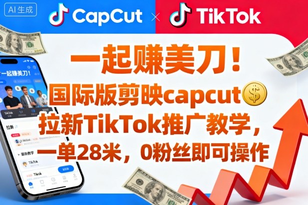 一起賺美刀！国际版剪映capcut拉新TikTok推广教学，一单28米，0粉丝即可操作（附推广入口和教学）-3YVIP资源库