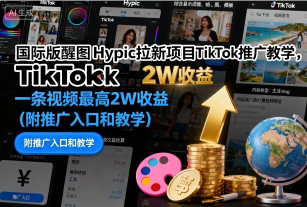 国际版醒图Hypic拉新项目TikTok推广教学，一条视频最高2W收益（附推广入口和教学）-3YVIP资源库