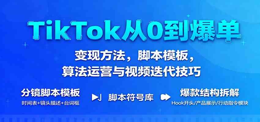 TikTok从0到爆单：变现方法，脚本模板，算法运营与视频迭代技巧-3YVIP资源库