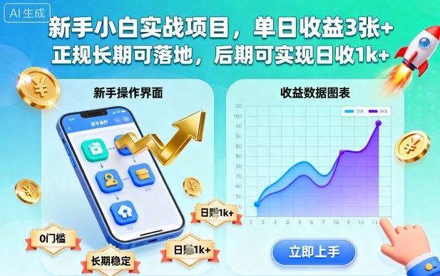 新手小白实战项目，单日收益3张+，正规长期可落地，后期可实现日收1k+【揭秘】-3YVIP资源库