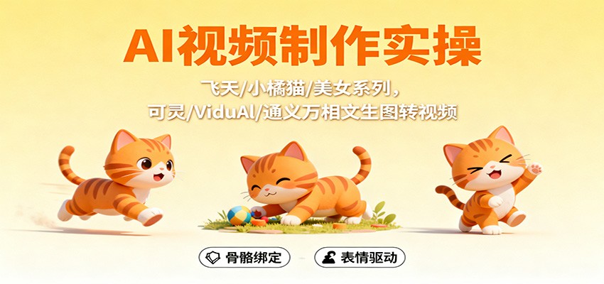 AI视频制作实操，飞天/小橘猫/美女系列，可灵/ViduAl/通义万相文生图转视频-3YVIP资源库