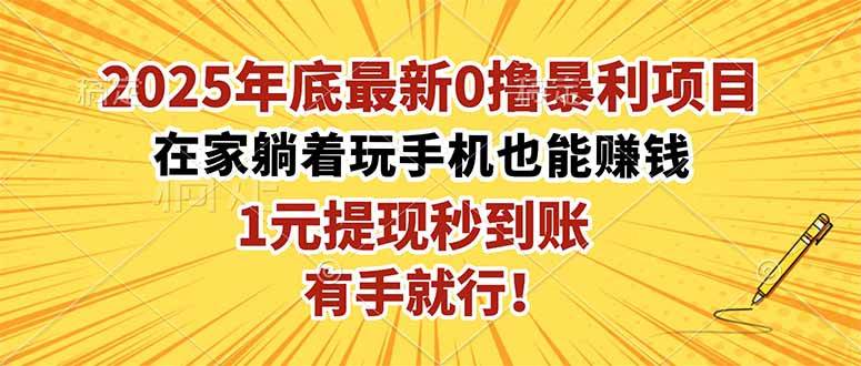 （16419期）2025年底最新0撸暴利项目，在家也能躺赚，1元秒提现，有手就行！-3YVIP资源库